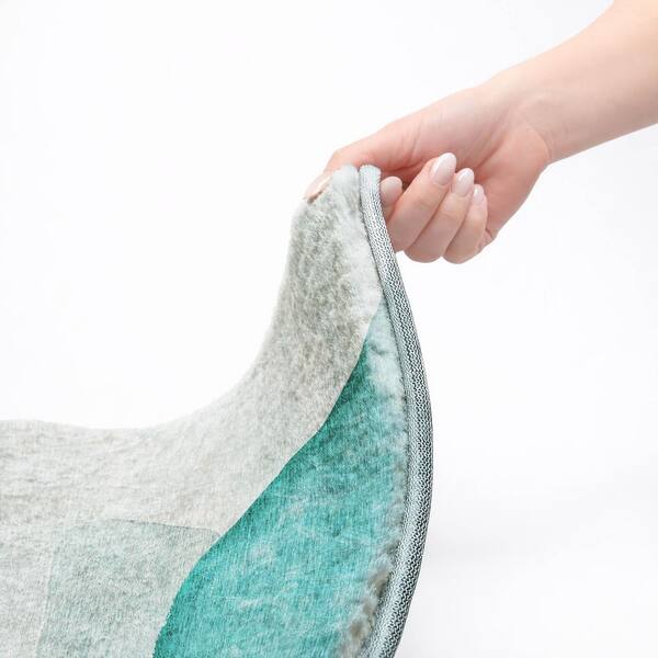 Dream Shag Premium Machine Washable Abstract ADS547 Teal 8 ft. x 8 ft. Round Rug