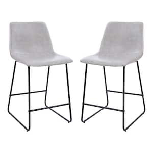 Reagan 24 in. Light Gray Faux Leather Counter Height Bar Stools (Set of 2)