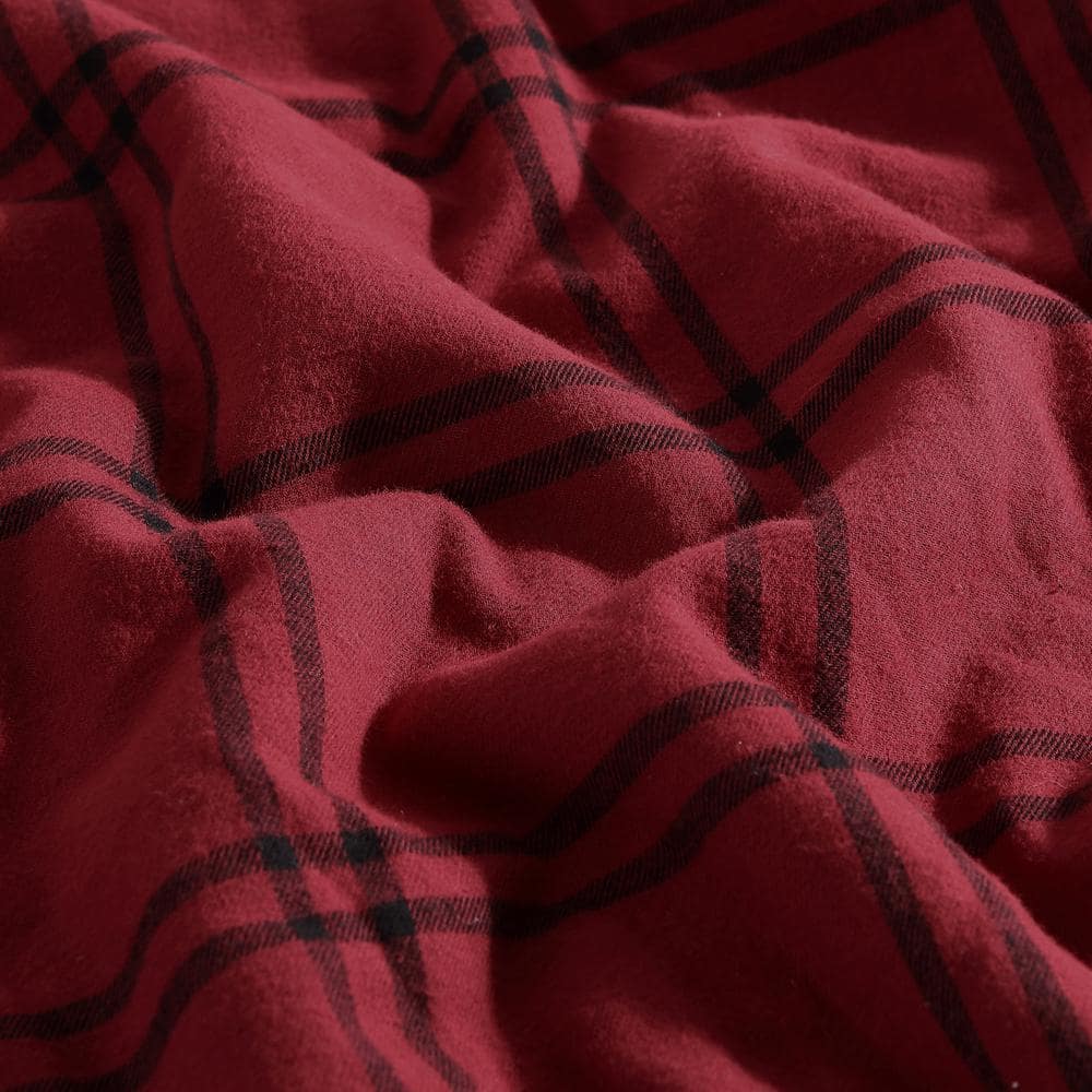 Red and Black Plaid Cotton Sherpa Reversible Throw Blanket