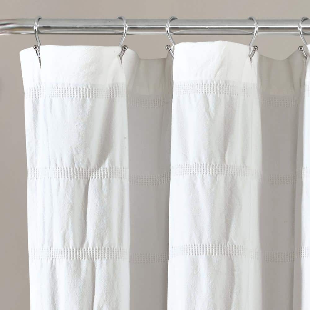 White Waffle Stripe Cotton Shower Curtain 72" x 72"