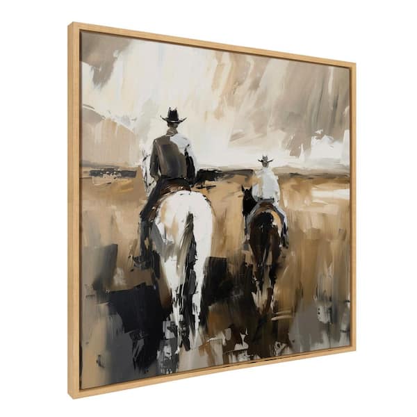 Kate and Laurel Sylvie Western Cowboy Horseback Ranch by The Creative Bunch Studio Natural Framed Art Print 30 in. x 30 in.