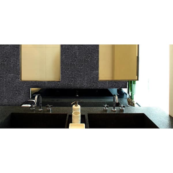 Abolos Galaxy 20-Pack Space Black/Glossy Iridescent 12-in x 12-in Iridescent Glass Mosaic Floor and Wall Tile