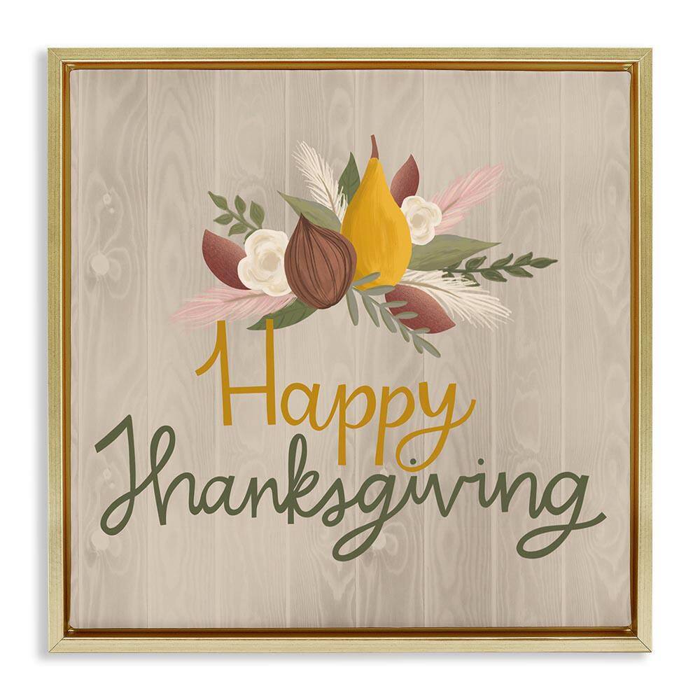 Happy Thanksgiving Rustic Harvest Gold Floater Frame Typography Graphic Art Print 18 in. x 18 in. price history on PriceWatchPro