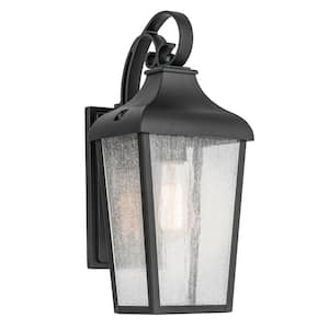 forestdale 14.75 in. 1-Light Textured Black Outdoor Hardwired Wall Lantern Sconce with No Bulbs Included (1-Pack)