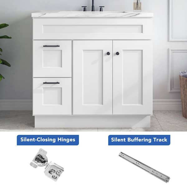 36 in. W x 21 in. D x 34.5 in. H Ready to Assemble Solid Wood Shaker Bath Vanity Combo Cabinet in Oak