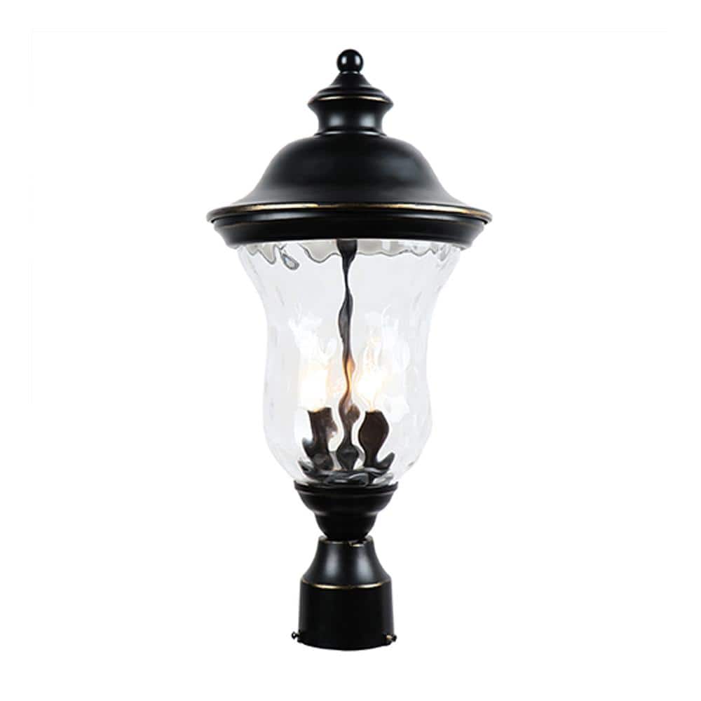 Kenneth 2 Light Black Metal Hardwired Outdoor Waterproof Post Light with In
