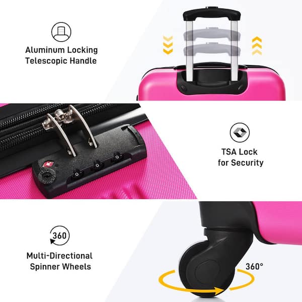 Xzkai 2-Piece Pink Spinner Wheels Luggage Set with Handbag