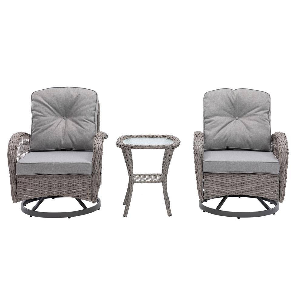 TIRAMISUBEST 3Piece Wicker Swivel Rocker Patio Conversation Set with