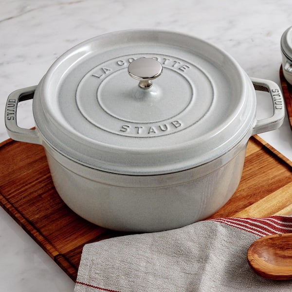 staub Cast Iron 4 qt. Round Cast Iron Dutch Oven in White Truffle