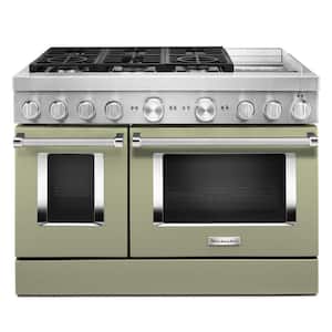 48 in. 6.3 cu. ft. Smart Double Oven Dual Fuel Range with True Convection in Avocado Cream with Griddle