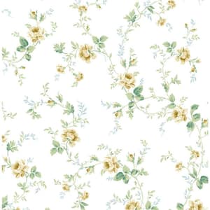 30.75 sq. ft. Wheatfield and Sage Blossom Floral Trail Vinyl Peel and Stick Wallpaper Roll
