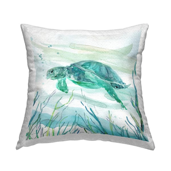 Stupell Industries Swimming Sea Turtle Blue Square Outdoor Throw Pillow