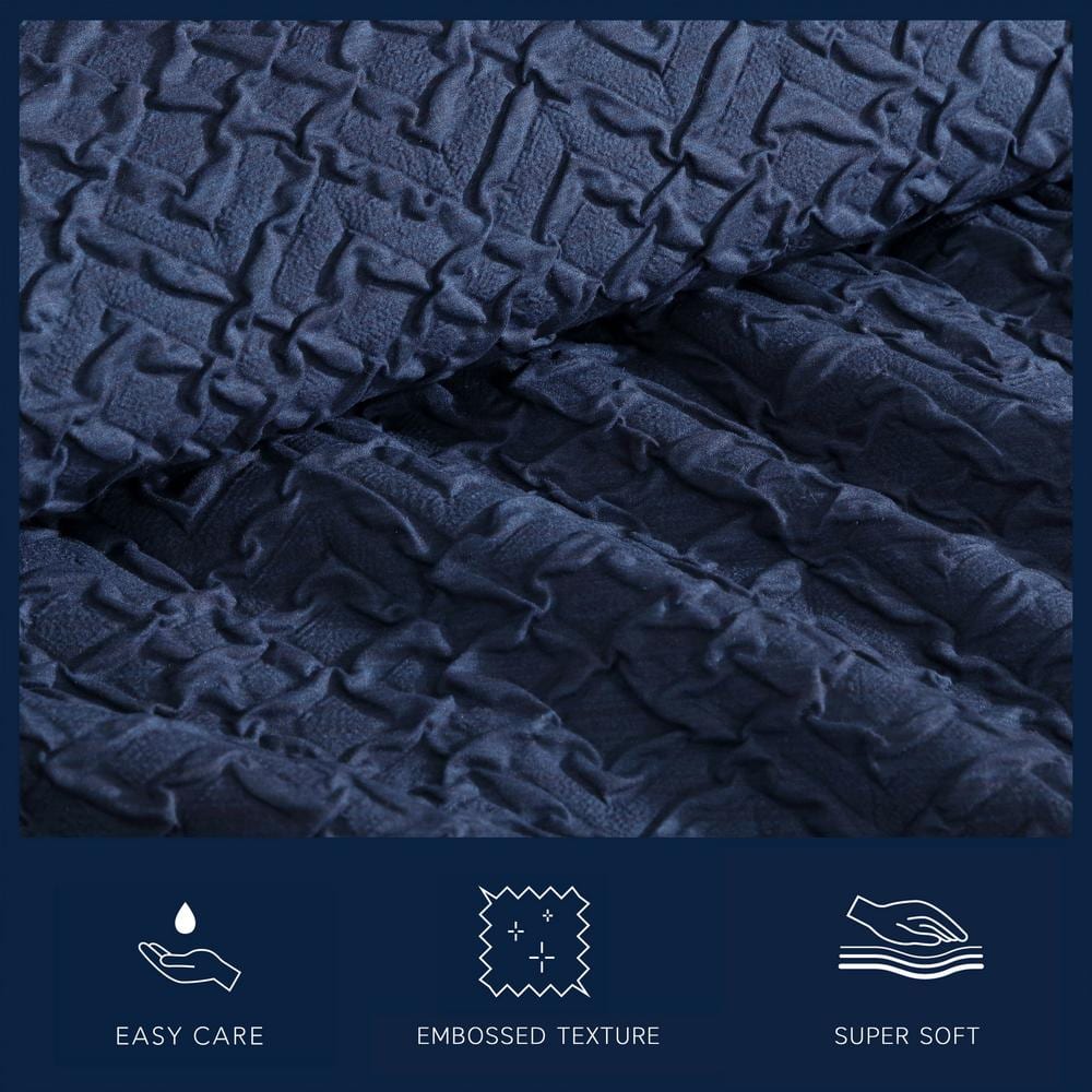 Navy Embossed Microfiber Twin Duvet Cover Set