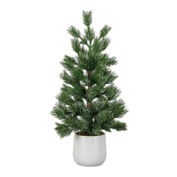 22 in. Artificial Frosted Christmas Tree in White Ceramic Planter