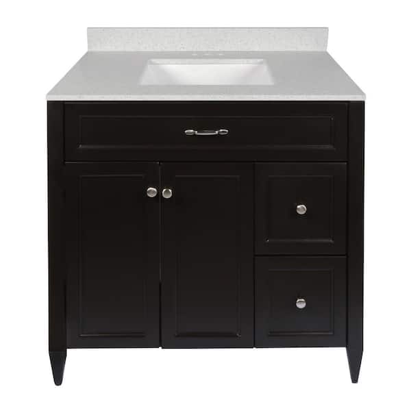 Ella Vail 37 in. W x 22 in. D x 36 in. H Bath Vanity in Espresso with Quartz Stone Galaxy White Top with White Basin