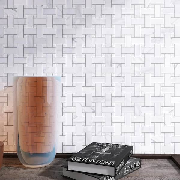 Carrara White Dot 12.01 in. x 12.01 in. Basketweave Polished Marble Mosaic Tile (10.1 sq. ft./Case)