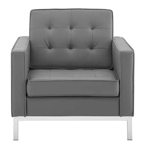 Loft Silver Gray Tufted Button Upholstered Faux Leather Armchair