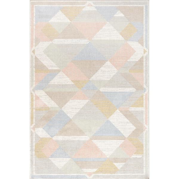 nuLOOM Ophelia Vintage Geometric Machine Washable Beige 5 ft. 3 in