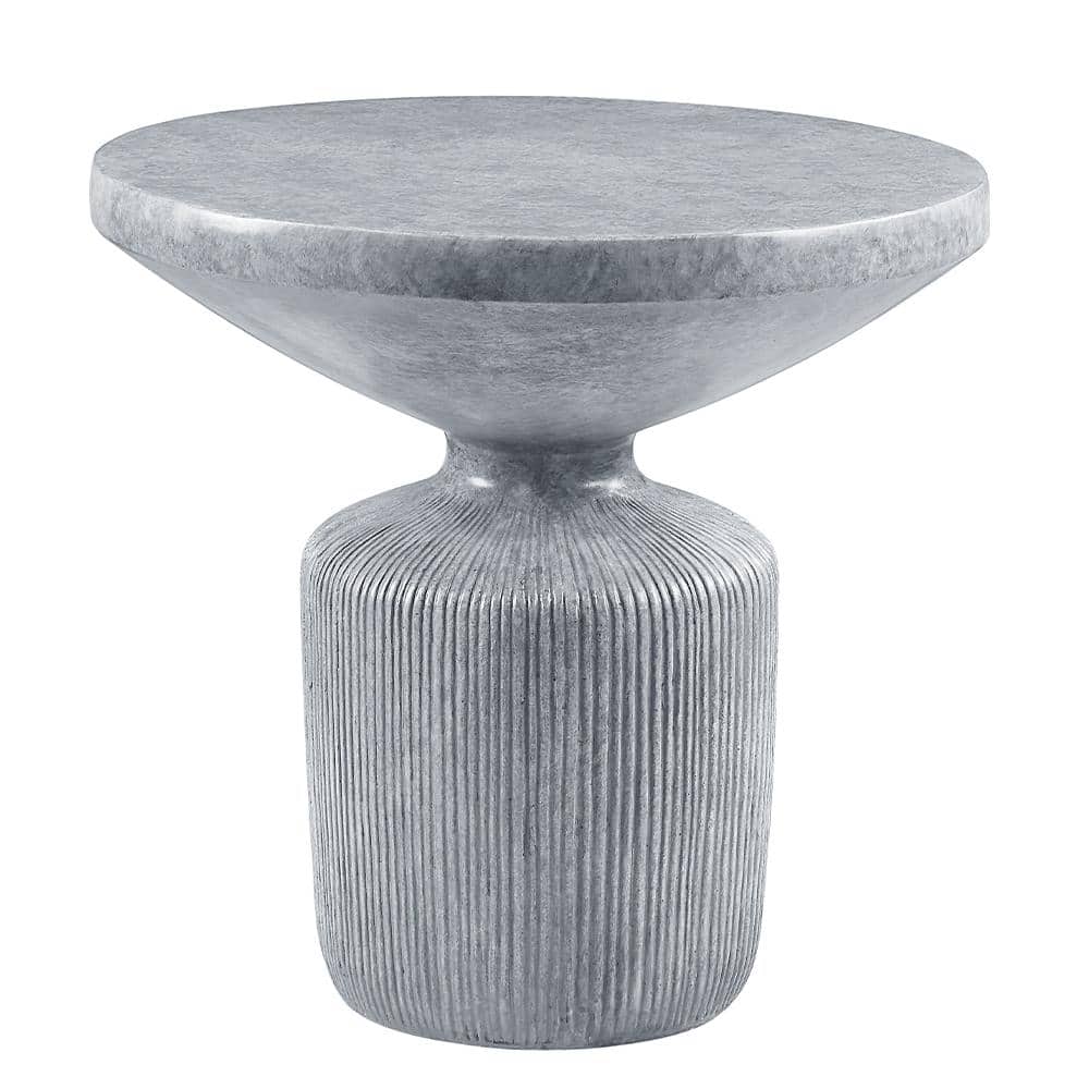 Laddie 21 in. Weathered Gray Finish Round Marble End Table