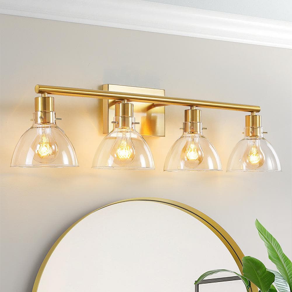 KAISITE 30.7 in. 4 Light Brhshed Gold Vanity Light with Clear Glass ...