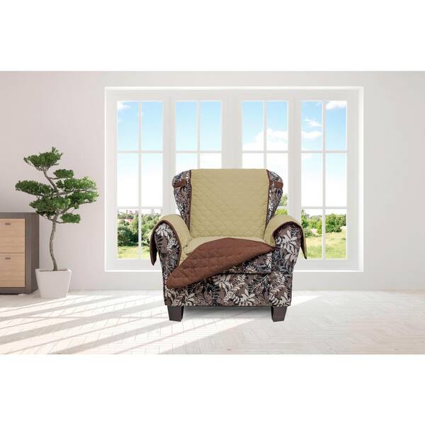 QuickFit Jameson Sage and Chocolate Reversible Waterproof Microfiber Chair Cover with Elastic Buckle