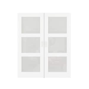 72 in. x 80 in. 3 Lite Frosted Glass White Solid Core Finished Glass Double Slab Door Panel Bi-Fold Door with Ball Catch