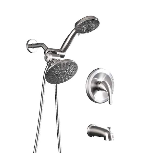 Miscool Single-Handle 11-Spray Round High Pressure Shower Faucet with Tub Spout Shower Head in Brushed Nickel (Valve Included)