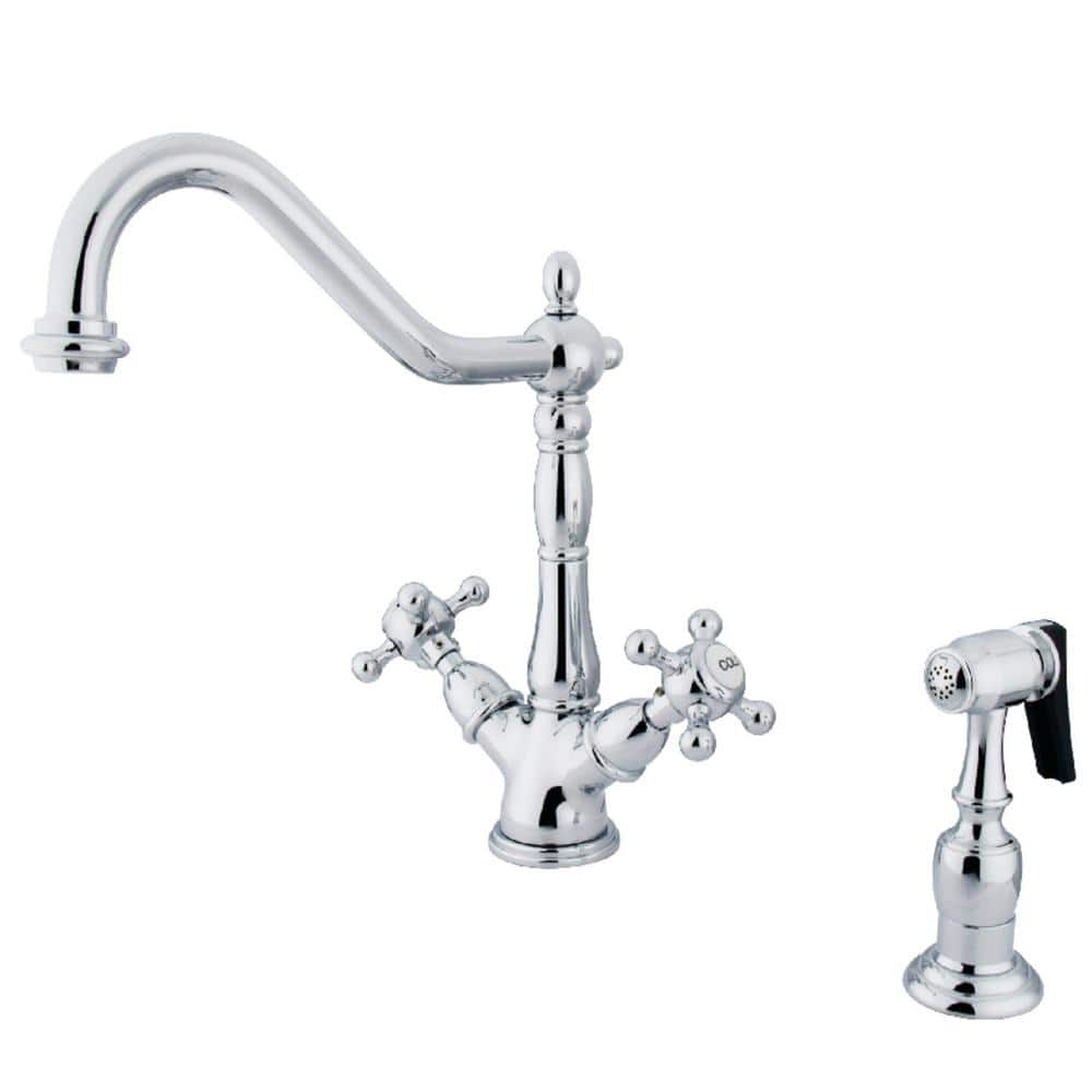Heritage 2-Handle Standard Kitchen Faucet with Side Sprayer in Polished Chrome