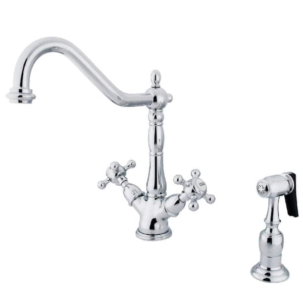 Kingston Brass Heritage 2-Handle Standard Kitchen Faucet with Side Sprayer in Polished Chrome