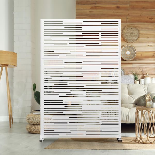 Lirago 72 in. x 47 in. Outdoor Metal Privacy Screen Garden Fence in Shine Pattern in White