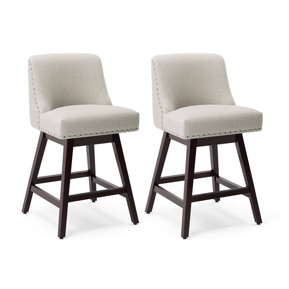 Oyster Gray Swivel Counter Stools with Wood Legs, Set of 2