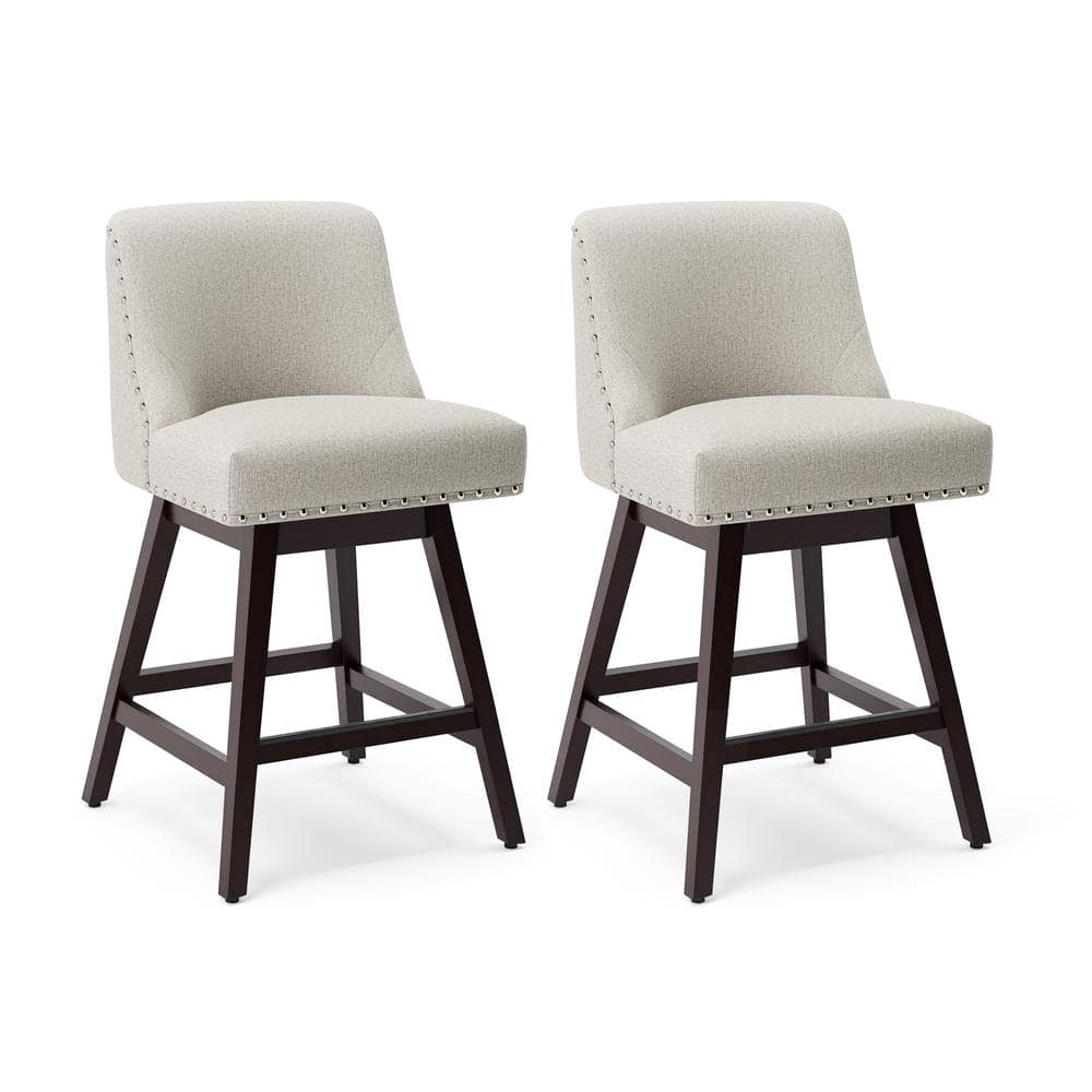 Oyster Gray Swivel Counter Stools with Wood Legs, Set of 2
