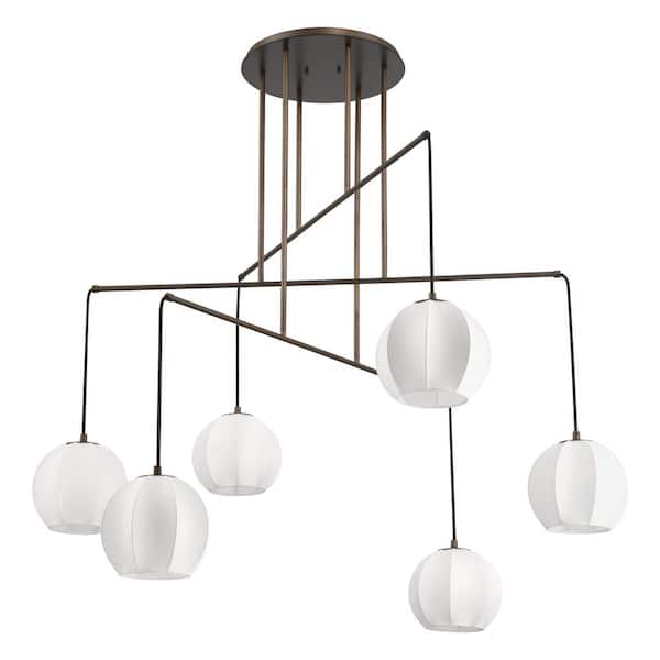 Bryony 48-inch 6-light Forged Bronze Chandelier with White Synthetic Silk Shades