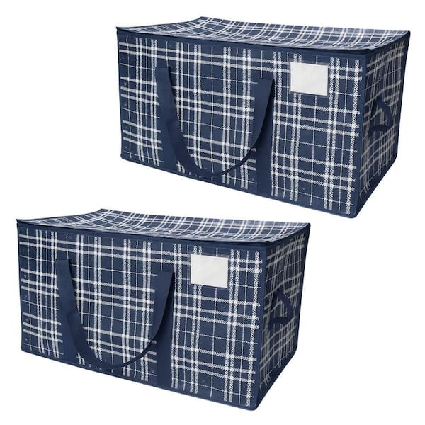 26 Gal. Home Storage Bags Navy Plaid Polypropylene (2-Pack)