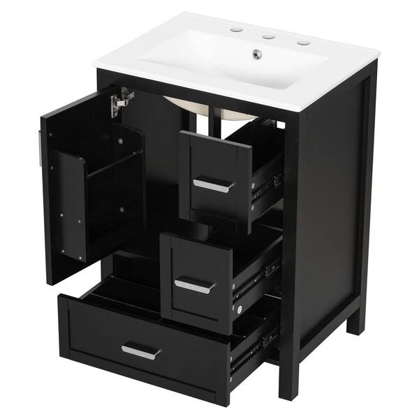 Ziyudura 24 in. Single Sink Freestanding Black Bath Vanity with