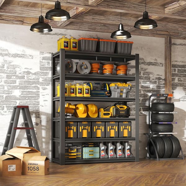 6 Tier Metal Shelves for Storage Garage Shelving 2400 lbs. Heavy Duty Storage Shelves for Kitchen in Black+ Gray