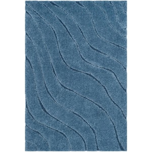 Florida Shag Light Blue/Blue Doormat 3 ft. x 5 ft. Solid Area Rug