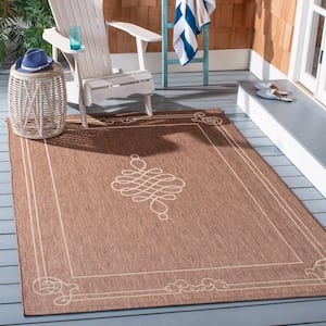 Courtyard Chocolate/Cream Doormat 3 ft. x 5 ft. Border Indoor/Outdoor Patio Area Rug