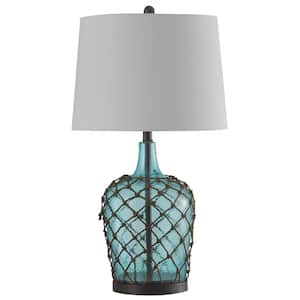 29 in. Cayos Blue Table Lamp with White Hardback Fabric Shade