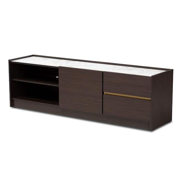 Baxton Studio Walker 63 in. Dark Brown and Faux Marble TV Stand