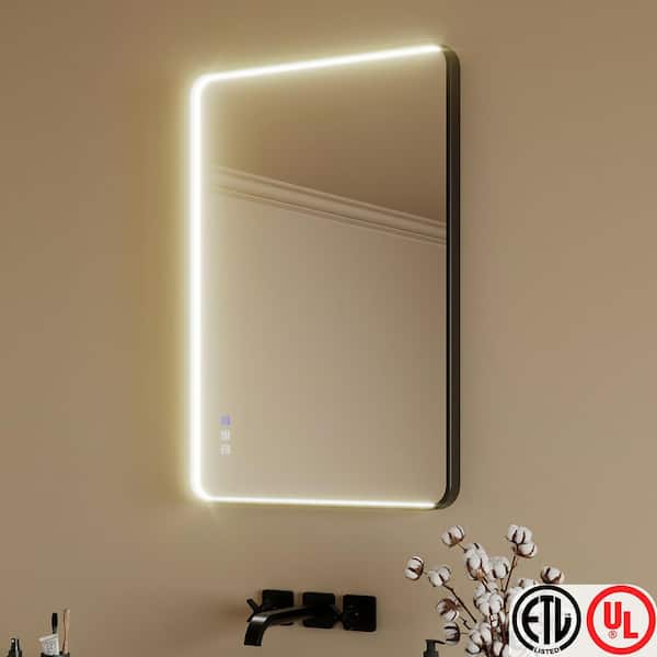 24 in. W x 36 in. H Rectangular Aluminum Framed Light Dimmable Anti-Fog LED Wall Bathroom Vanity Mirror in Black