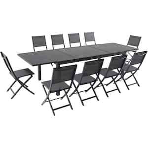 Naples 11-Piece Aluminum Outdoor Dining Set with 10-Folding Sling Chairs and a 40 in. x 118 in. Expandable Dining Table