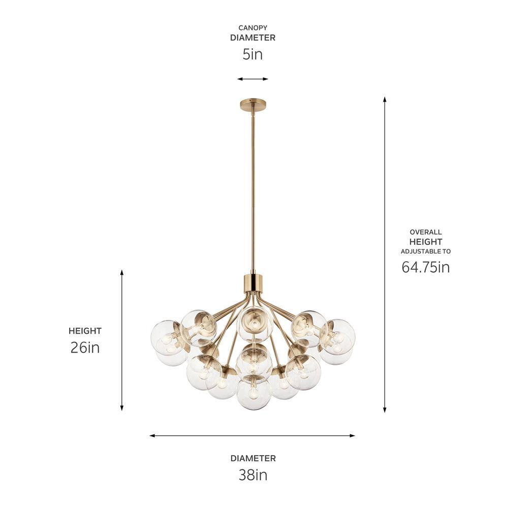 Champagne Bronze 16-Light Sputnik Chandelier with Clear Glass Shades