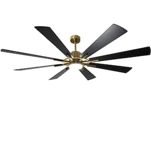 72 in. Integrated LED Indoor Black and Gold 8 Blades Ceiling Fan with Light