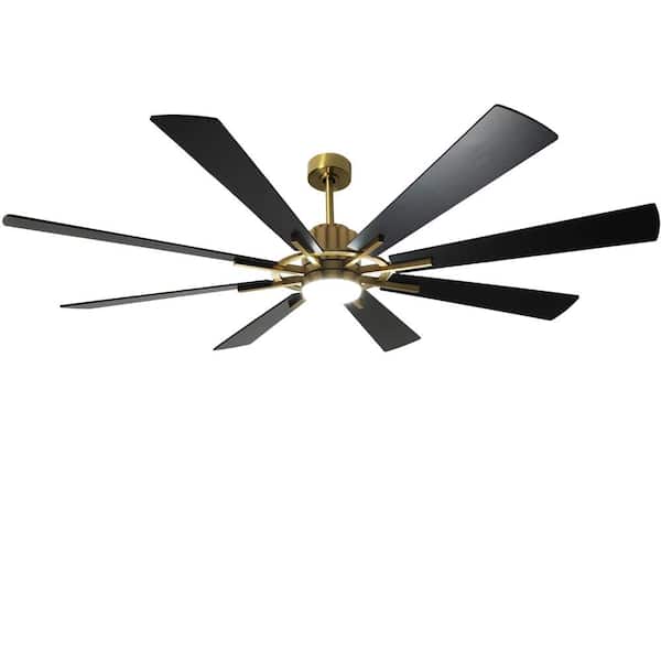 Depuley 72 in. Integrated LED Indoor Black and Gold 8 Blades Ceiling Fan with Light
