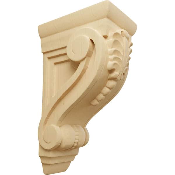 Ekena Millwork 3-3/4 in. x 2-5/8 in. x 6-5/8 in. Unfinished Wood Alder Small Fig Leaf Corbel