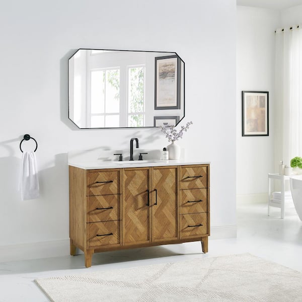 Clara 48 in. Single Freestanding Weathered Brown Bath Vanity with Calacatta Truffle White Quartz Top Assembled