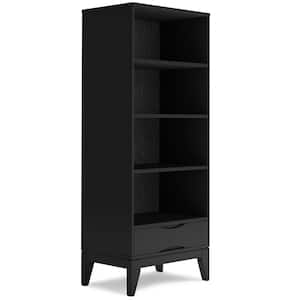 Harper Solid Hardwood 60 in. x 24 in. Mid Century Modern Bookcase with Storage in Black