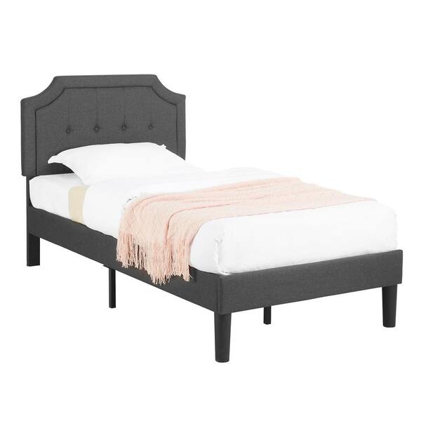 BEDWIN✖️HTC Costway Grey Twin Upholstered Bed Frame Button Tufted