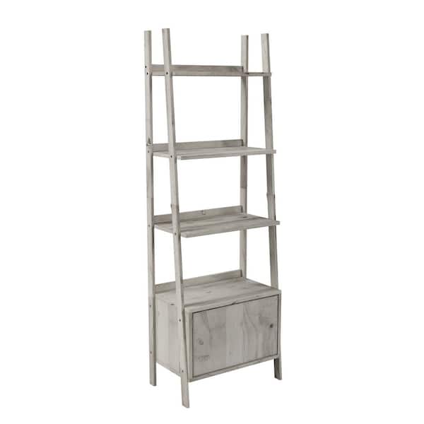 Handy Living Freemont 23.6 in. Wide White Wash 4-Shelf Scandinavian Inspired Narrow Bookcase with Storage Cabinet